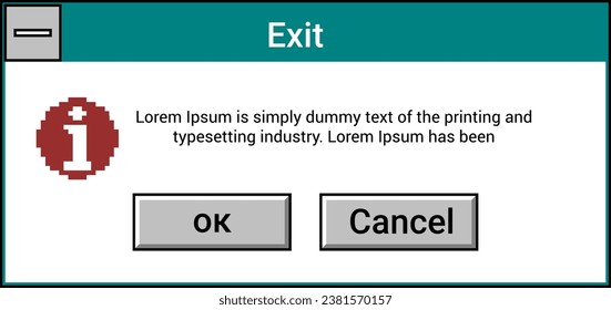 Error or notification message in old operation system, isolated screen with information and buttons for cancel and exit. Interface of program or application for computer. Vector in flat style