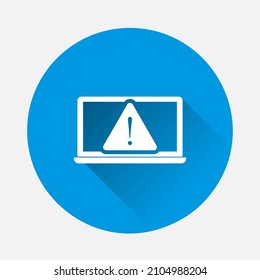 Error on computer monitor icon on blue background. Flat image with long shadow.