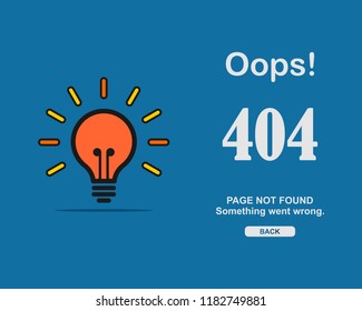 Error page 404 background light bulp concept vector