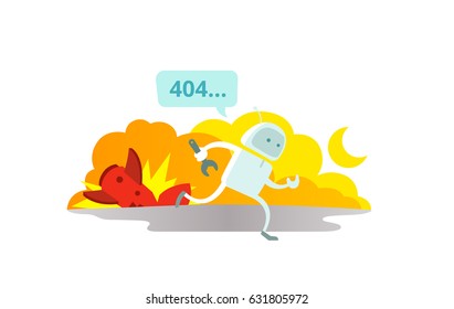 Error page 404 not found Crash accident with missile rocket Cosmonaut running repairs