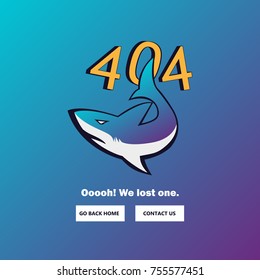 Error page 404 with a shark design. Vector illustration.