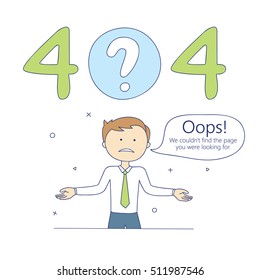 Error page 404, vector template for website. Vector illustration with office worker.