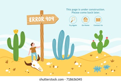 Página de error en el desierto, ilustración vectorial