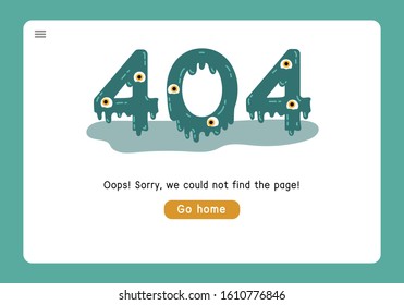 Error page illustration. 404 error page design concept. 404 slime with eyes inscription on a fresh web background. Simple flat vector cartoon illustration.