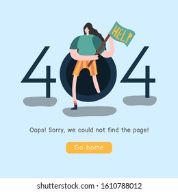 Error page illustration. 404 error page design concept. Digital abstract concept. Colorful stylish vector illustration for branding, cover, poster, print or web design. girl with a flag.