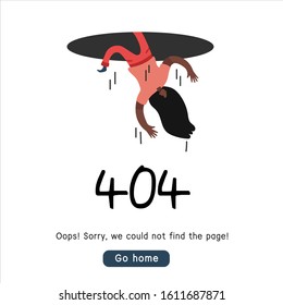 Error page illustration. 404 error page design concept. Digital abstract concept. Colorful stylish vector illustration for branding, cover, poster, print or web design.girl falls out of a black hole.