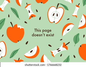 Error page with sliced and eaten apples, vector background illustration