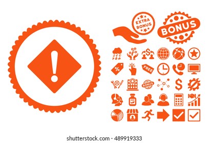 Error pictograph with bonus images. Vector illustration style is flat iconic symbols, orange color, white background.