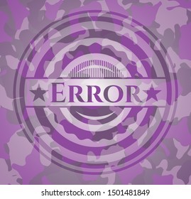 Error pink and purple camo emblem. Vector Illustration. Detailed.