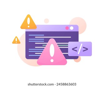 error en el programa. advertencia de error en el software. programa malintencionado. problemas y errores en la secuencia de comandos del programa. el sistema se bloqueó. ventana de notificación de error. diseño de ilustración conceptual