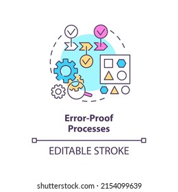 Error Proof Processes Concept Icon. Prevent Fails. Lean Manufacturing Principle Abstract Idea Thin Line Illustration. Isolated Outline Drawing. Editable Stroke. Arial, Myriad Pro-Bold Fonts Used