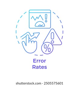 Error rates blue gradient concept icon. Software bugs, coding issues. Efficiency meter. Round shape line illustration. Abstract idea. Graphic design. Easy to use in infographic, presentation