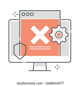 Error related color line vector icon, illustration. The icon is about system, computer, problem, fix, technology, exclamation point. The composition is infinitely scalable.