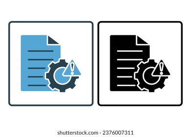 Icono de informe de error. documento con engranaje y signo de exclamación. icono relacionado con la advertencia, la notificación. adecuado para aplicaciones, interfaces de usuario, imprimibles, etc. Estilo de icono sólido. Diseño de vector simple editable