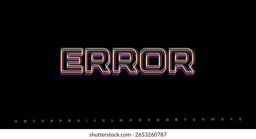 ERRO: frase RGB distorcida. Banner de texto neon com falha para falha de dados, pop-up de malware ou tela de hackers CRT dos anos 80. Estilo futurista de HUD. Ilustração vetorial.
