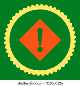 Error round stamp icon. This flat vector symbol is drawn with orange and yellow colors on a green background.
