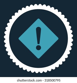 Error round stamp icon. This flat vector symbol is drawn with blue and white colors on a dark blue background.