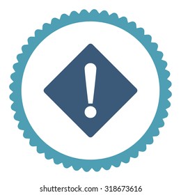 Error round stamp icon. This flat vector symbol is drawn with cyan and blue colors on a white background.