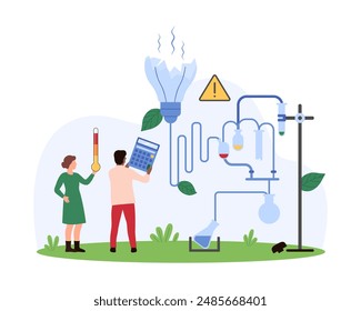 Error in science research, failure of chemical laboratory experiment, difficulty or innovation danger. Tiny people break glass test tubes and flasks to learn from mistakes cartoon vector illustration