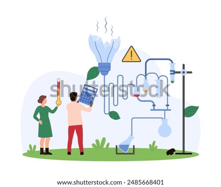 Error in science research, failure of chemical laboratory experiment, difficulty or innovation danger. Tiny people break glass test tubes and flasks to learn from mistakes cartoon vector illustration