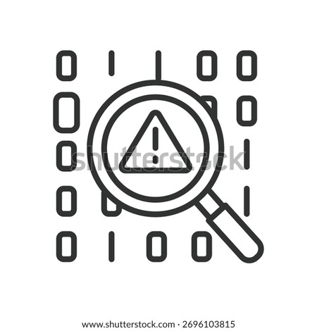 Error search icon in line design. error, search, magnifier, alert, warning, malware, problem on white background vector. Error search editable stroke icon