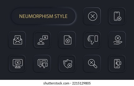 Error set icon. Red cross, close, checked, undone, monitor, pointer, clipboard, thumb down, confirmed, shield. unrecommended, Rejected, canceled, error. Checkmark concept. Neomorphism style