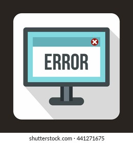 Error sign on a computer monitor icon in flat style on a white background