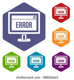 Error sign on a computer monitor icons set rhombus in different colors isolated on white background