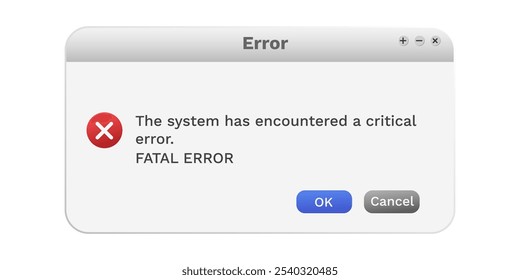 Error sign on computer window. System failure notification. Problem with Computer.