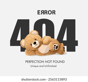 error slogan with baer doll lying on side vector illustration