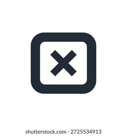 Símbolo de error con una marca dentro del borde redondeado, diseño de interfaz gris oscuro para falla e interacción negativa