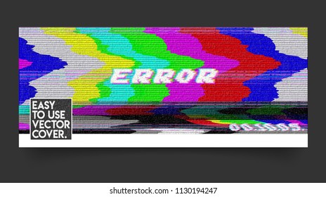 Error VHS Vector Cover Phrase In Pixel Art Style With Screen Glitch, Static Noise Effect. Three Colors Illustration. Retro Vintage TV Television Disturbances Screen. Basic Platform. Occasional Pixels.