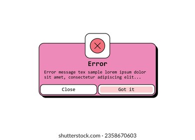 Error and warning alert, notification, dialog messages app interface elements, failure and os problem information in retro 90s style on white background flat vector illustration.
