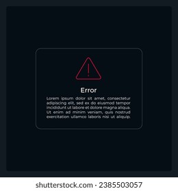 Error warning info UI element template. Editable isolated vector dashboard component. Flat user interface. Visual data presentation. Web design widget for mobile application with dark theme