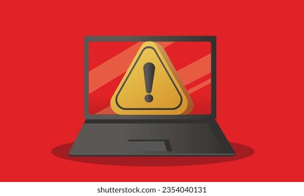 Error warning on laptop.on red background.Vector Design Illustration.