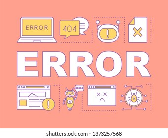 Error word concepts banner. System, server errors. Page not found. Tech assistance. Presentation. Website unavailable. Isolated lettering typography idea with linear icons. Vector outline illustration