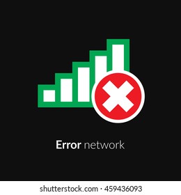 Error, wrong, incorrect, disconnect, bad antenna, not available, no signal stop symbol with network, connect, internet Wi-Fi, WLAN, green icon on black background for computer or mobile interface.