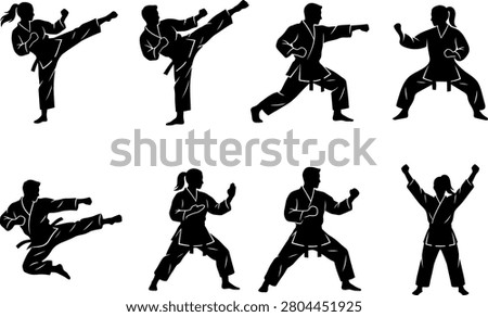 ErrorMartial Arts Fighter Silhouette Collection with Karate Taekwondo Kick and Combat Action Poses