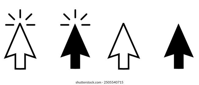 Errow Cursor icon. Mouse Click cursor black fill and strock icons. Click errow Vector illustration. Finger cursor collection.