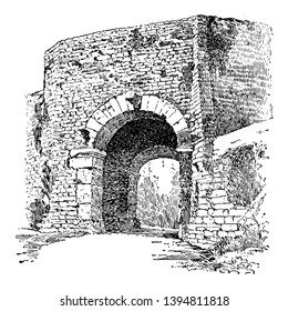 An Ertuscan Arch ertuscan gate Italian volterra vintage line drawing or engraving illustration