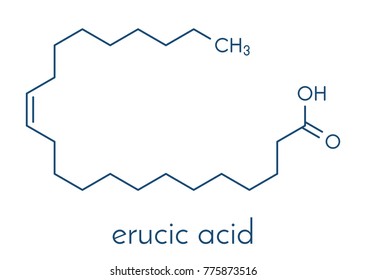 Erucic acid molecule. Monounsaturated omega-9 fatty acid found in some plants. Skeletal formula.