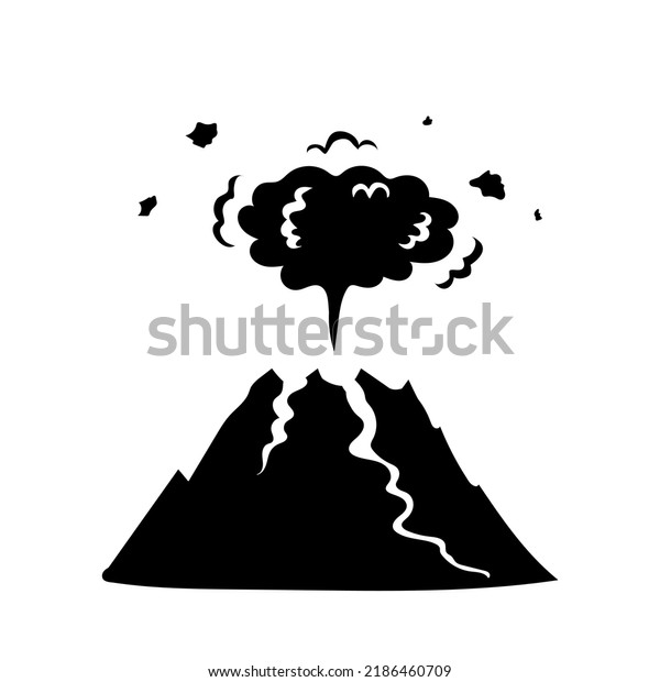 Erupting Volcano Black Silhouette Vector Illustration: เวกเตอร์สต็อก ...