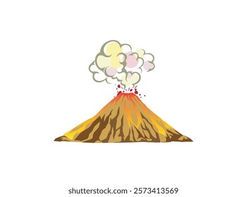 erupting volcano emitting lava, vector illustration