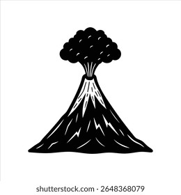Erupting Volcano Hand-Drawn Ink Style Vector