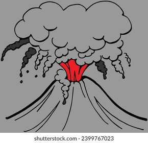 erupting volcano with hot lava