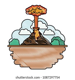 Erupting volcano with landscape scene natural disaster