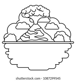 Erupting volcano with landscape scene natural disaster
