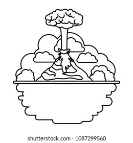 Erupting volcano with landscape scene natural disaster