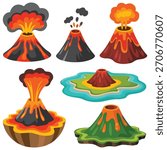 Erupting volcano lava flow vector art