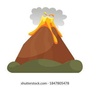Erupting volcano with lava isolated on white background